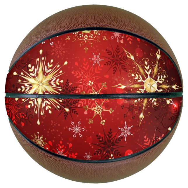 Ballon De Basket Noël Golden Snowflakes sur Arrière - plan rouge (Devant)