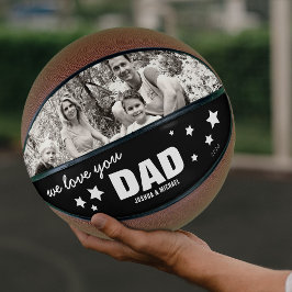 Ballon De Basket Nous t'aimons papa Photo | Étoiles noires et blanc
