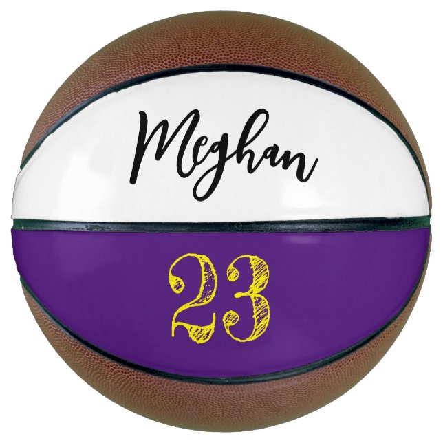 Ballon De Basket Numéro de script personnalisé Purple Jaune (Devant)