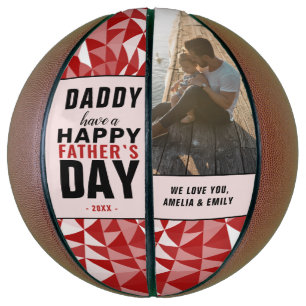 Ballon De Basket Papa géométrique rouge Joyeux anniversaire Papa Ph