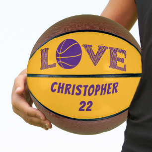 Ballon De Basket Personnalisé Violet et Jaune Doré AMOUR