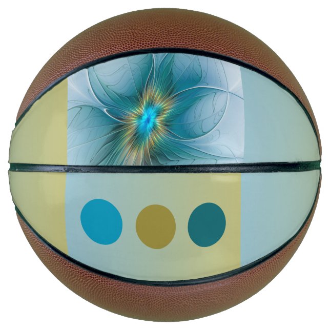 Ballon De Basket Petite Beauté Moderne Bleu Or Fractal Art Flower (Devant)