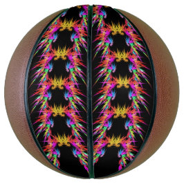 Ballon De Basket Phoenix - art fractal coloré sur noir