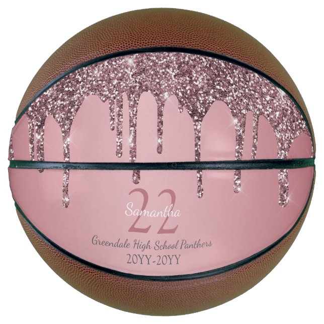 Ballon De Basket Rose Gold Rose Parties scintillant Drives Nom Numé (Devant)
