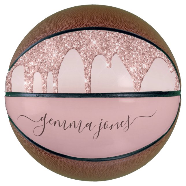 Ballon De Basket Rose personnalisé Parties scintillant d'or Drips f (Devant)