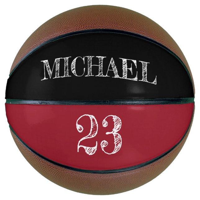 Ballon De Basket ROUGE Numéro noir graver Nom personnalisé (Devant)