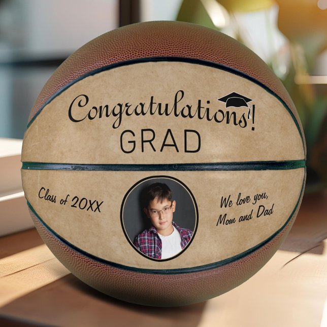 Ballon De Basket Rustic Félicitations Grad Grad Graduation Photo (Créateur téléchargé)