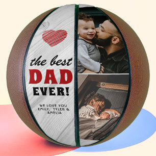 Ballon De Basket Rustique Bois meilleur papa Coeur rouge Photo de l