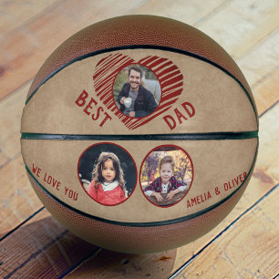 Ballon De Basket Rustique Meilleur papa Coeur Rouge Père Jour 3 Pho