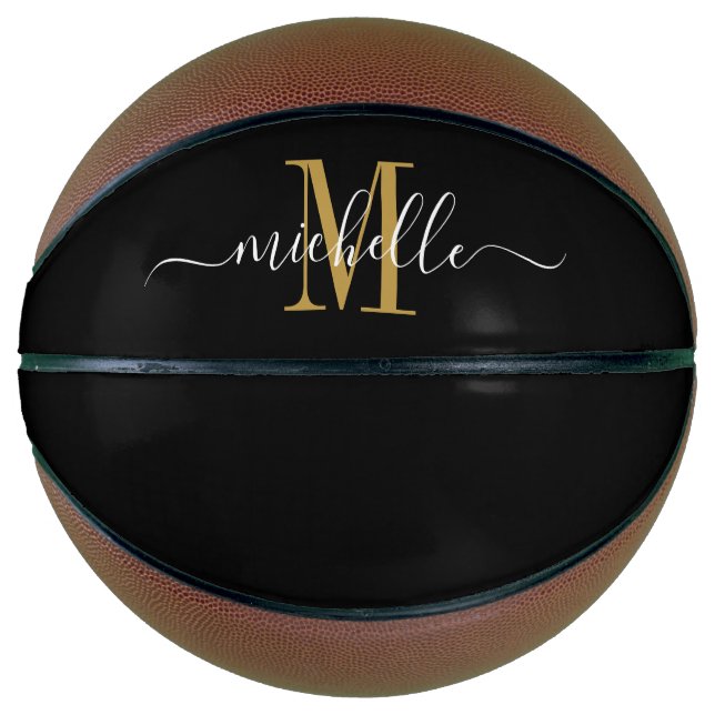 Ballon De Basket Script Monogrammé d'or pour fille personnalisée (Devant)