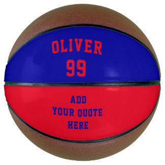 Ballon De Basket Simple rouge et bleu Nom Numéro Citation Basketbal