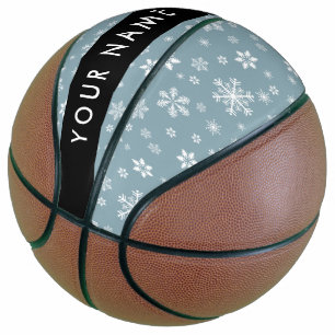 Ballon De Basket Snowflakes blanc, Grey, Votre nom, Personnaliser