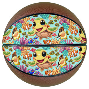 Ballon De Basket Tortue de mer Bébé heureux et mignonne personnage