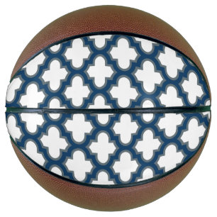 Ballon De Basket Trellis bleu blanc et marine, treillis, Quatrefoil
