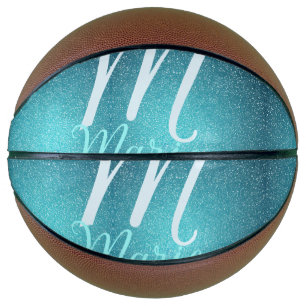 Ballon De Basket Turquoise sarcelle agate aqua monogramme ajouter l