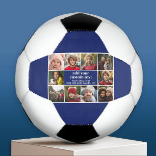 Ballon De Foot 10 Bordure photo avec centre de texte - bleu blanc