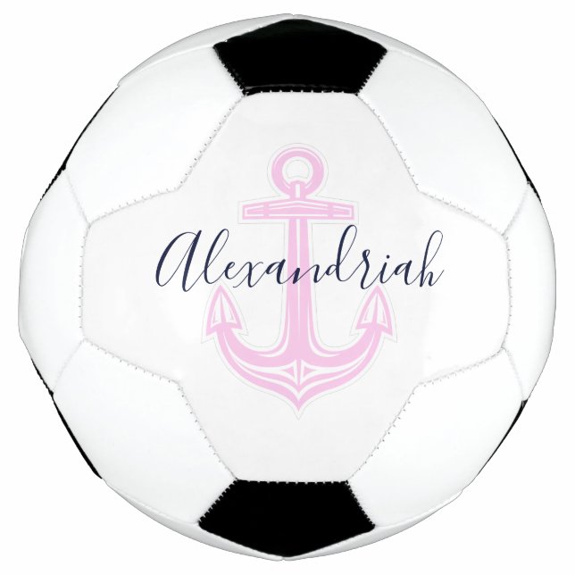 Ballon De Foot Ancre marine marine moderne personnalisée rose (Devant)
