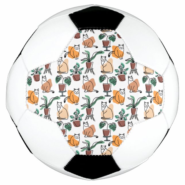 Ballon De Foot Art de trait dessin chats et fleurs (Devant)