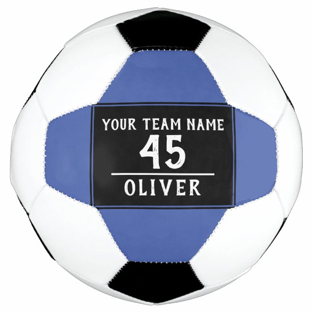 Ballon De Foot Balle de football bleu noir avec nom d'équipe (Devant)