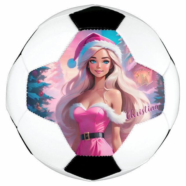 Ballon De Foot Belle fille de Noël rose 01 (Devant)