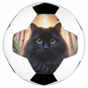 Ballon De Foot Belle Fluffy Chat Noir avec yeux or