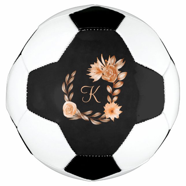 Ballon De Foot Brown noir monogramme et florale de pêche (Devant)