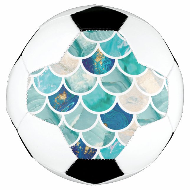 Ballon De Foot Bulle Aqua marbre turquoise écailles de sirène (Devant)