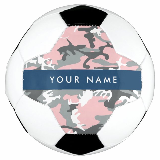 Ballon De Foot Camouflage rose et gris Votre nom Personnalisez (Devant)