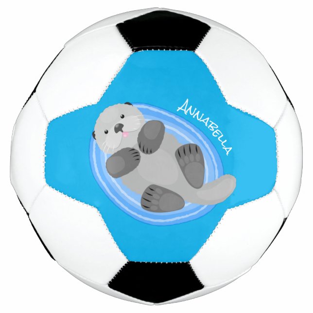Ballon De Foot Caricature bleu loutre de mer joyeux (Devant)
