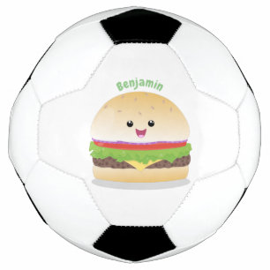 Ballon De Foot Caricature de hamburger kawaii joyeux