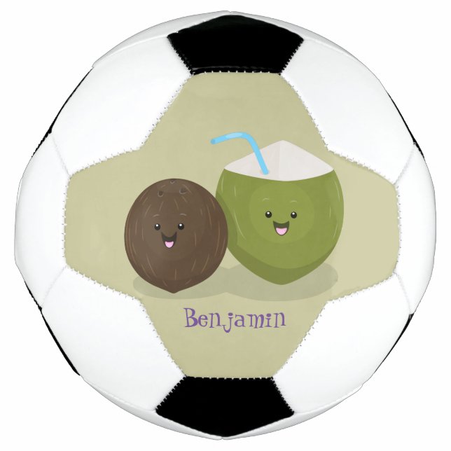 Ballon De Foot Caricature de noix de coco kawaii joyeux (Devant)
