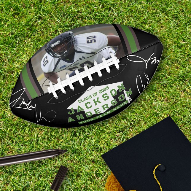 Ballon De Foot Catégorie de photo 2025 personnalisable noir (Class of 2025 Photo Autograph Keepsake Black Football)