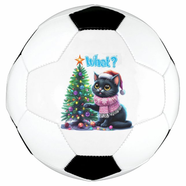 Ballon De Foot Chat de Noël amusant Avec Sticker Arbre (Devant)