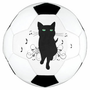 Ballon De Foot Chat noir entouré de notes de musique murmurantes