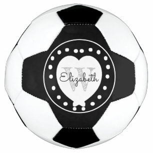 Ballon De Foot Chic gris noir Premier Monogramme Coeur blanc
