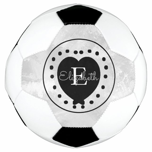 Ballon De Foot Chic Premier Monogramme Noir Blanc Gris Coeur (Devant)