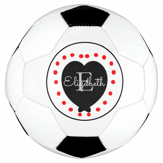 Ballon De Foot Chic Premier Monogramme Noir Gris Rouge Coeur (Devant)