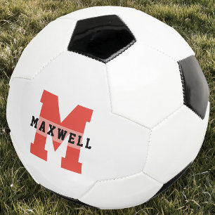 Ballon De Foot Cool Monogramme Nom personnalisé Classic Rouge Noi