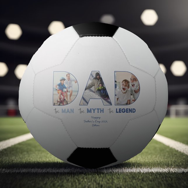 Ballon De Foot DAD Myth Homme Légende Blue Gradient Photo (Easily personalize this DAD the Man Soccer ball with your photos & text for a gift he'll love)