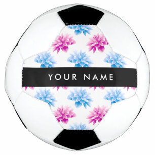 Ballon De Foot Dahlia rose et bleu, motif floral, votre nom