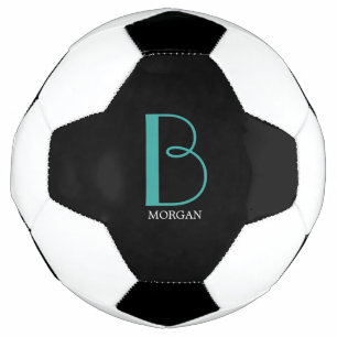 Ballon De Foot DIY Grand Monogramme & Nom, Texte Sarcelle/Blanc,