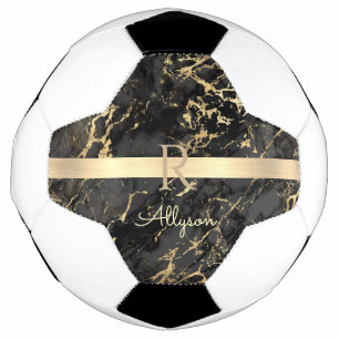 Ballon De Foot do-it-yourself Nom & Monogramme, Barre Or, Marbre 