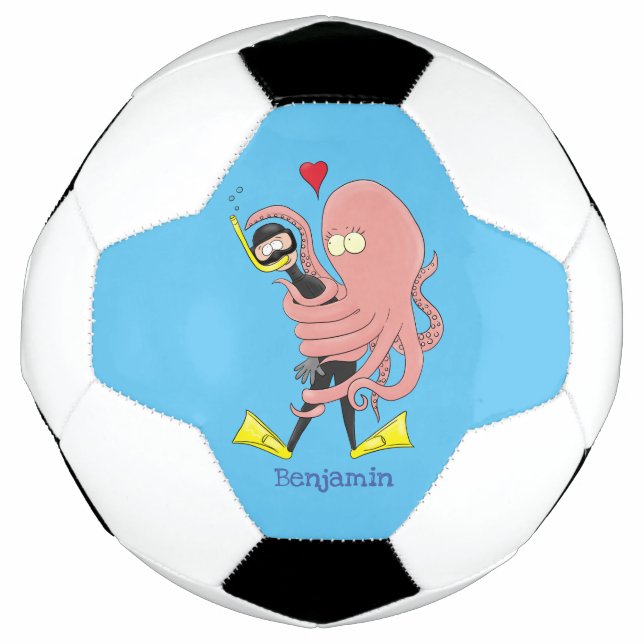 Ballon De Foot Drôle pieuvre embrasse plongeur dessin animé humou (Devant)