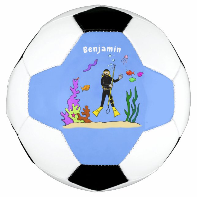 Ballon De Foot Drôle plongeur et poisson mer créatures dessin ani (Devant)