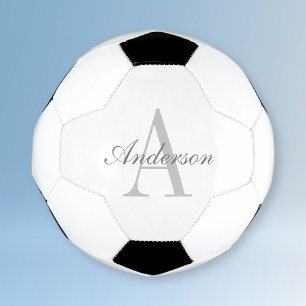 Ballon De Foot Élégant Monogramme blanc et gris