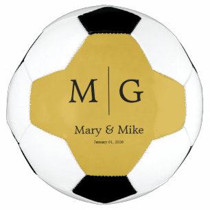 Ballon De Foot Élégant Nom de Couple Monogrammé Métallic Or