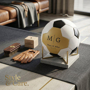 Ballon De Foot Élégant Nom de Couple Monogrammé Métallic Or