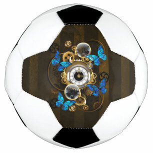 Ballon De Foot Engrenages à vapeur et papillons bleus