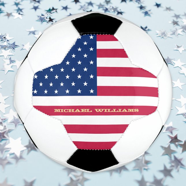 Ballon De Foot États-Unis Drapeau américain Nom monogramme Équipe (USA American Flag Monogrammed Name Patriotic Team Soccer Ball)