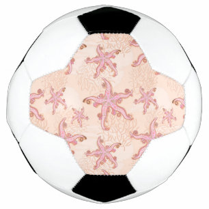 Ballon De Foot Étoiles de mer et motif pastel rose corail